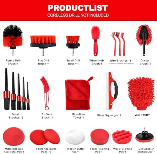 25Pcs Car Detailing Kit with Drill Brushes, Car Cleaning Kit for Interior Exterior, Wheel & Tire Brushes, Polishing Pads for Waxing, Auto Detailing Tools – Gift for Men Dad (25PCS) - Image 2