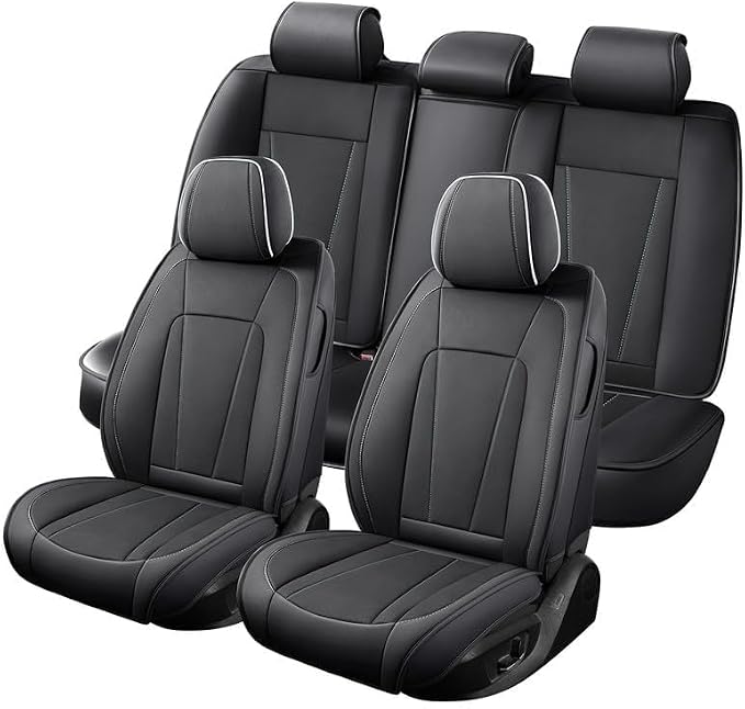 Car Seat Covers Full Set Custom Fit for Honda Civic 2000-2026 , Black&White | Premium Faux Leather, Waterproof, Anti-Slip, Airbag Compatible, Breathable, Car Seat Protectors, 2 Rows 5 Seats - Image 8