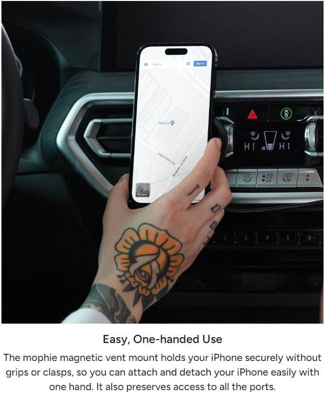 Mophie Magnetic Vent Mount for Apple iPhone 16/15/14/13/12 Series - MagSafe Compatible, Adjustable Arm, Multiple Angles, Black - Image 4