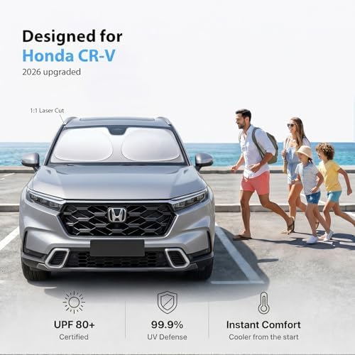 2026 Upgraded Windshield Sun Shade for Honda CR-V [Precision Custom Fit, Superior UV & Heat Block] Cooling Tech Fabric, Durable Foldable with Storage Bag, Fits 2000-2026 - Image 2