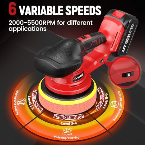 Updated 6 Inch Cordless Car Buffer Polisher with 2x4.0Ah Batteries - Image 5