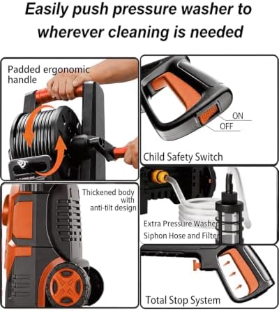 2026New Pressure Power Washer 5000PSI with Adjustable Touch Screen 8 Level, 34" Tall, 4 Quick Connect Nozzles,Inlet Hose&Filter&500mlFoam Cannon for Cars/Fences/Driveways/Home Cleaning (Red) - Image 5