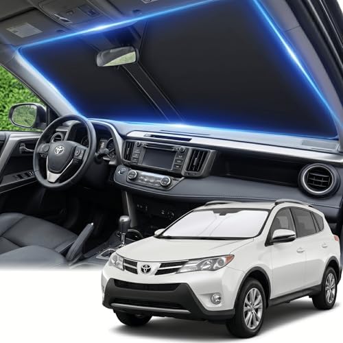 Custom Fit Windshield Sun Shade for Toyota RAV4 2013-2018, Double Layer 280T Front Window Shade, Foldable UV Blocking Sun Visor, Summer Car Accessory by AuyNeas