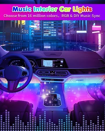 RGB 48 LED Interior Car Strip Lights with Smart APP Control, 2 Lines Design | Music Sync Under Dash Footwell Neon Internal Lighting,12V LED Strip Lights for Cars, Trucks, SUVs with Car Charger(1 Set) - Image 3