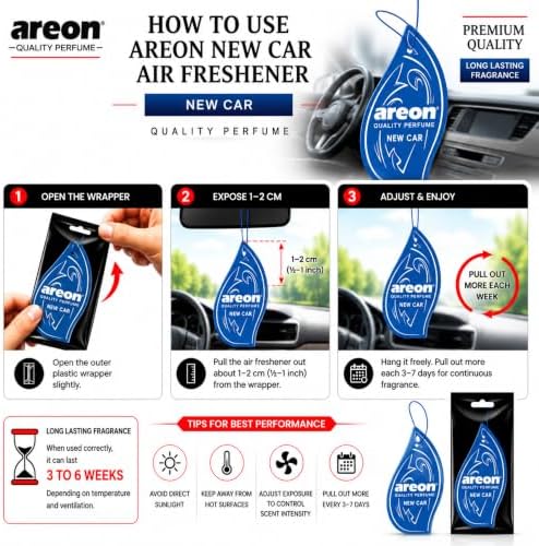 AREON MON MA27 Hanging Best Car Air Freshener New Car Scent, Paper Hanging Ornaments, Long Lasting Scent for Car or Home 12 Pack - Image 4