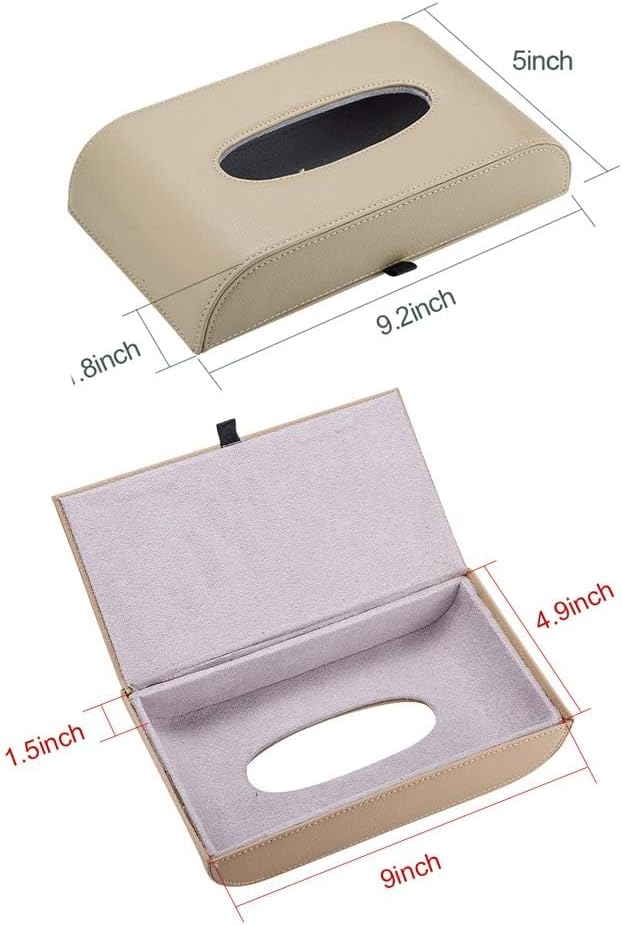 AuMoHall Beige Tissue Box Cover PU Leather Rectangular Tissue Holder for Home Car Office Decor (NO Paper Towel) - Image 3