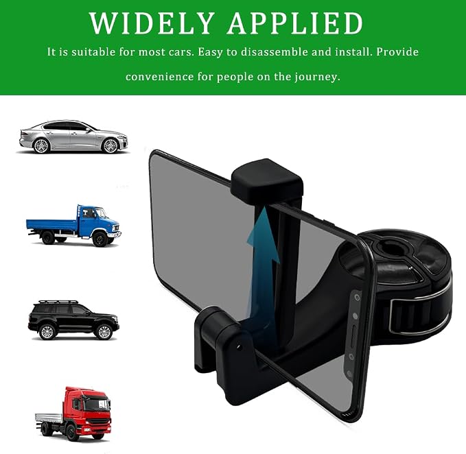 2PCS Car Headrest Hidden Hook, Purse Hook for Car, 2 in 1 Vehicle Back Seat Headrest Mobile Phone Holder, 360° Rotating Backseat Organizer for Handbag Clothes Grocery Fit Vehicles (Black) - Image 7