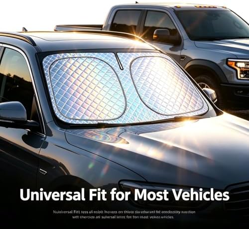 Foldable Windshield Sunshade | 5-Layer Laser Reflective Oxford Fabric Car Sun Shade with Steel Frame | UV Protection Heat Shield Sun Visor | Keeps Interior Cool & Protects Dashboard XXL (63 * 32 inch) - Image 6