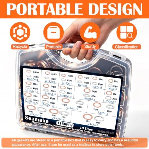 1160PCS Crush Washer Oil Drain Plug,18 Sizes Copper and Aluminum Crush Washers Assortment Kit,Automotive Oil Pan Drain Plug Gasket M6 M8 M10 M12 M14 M16 M18 M20 M22 M24 - Image 2