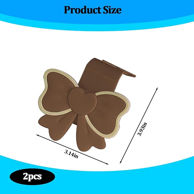 2PCS Car Seat Headrest Hook, Cute Bow Vehicle Backseat Storage Hanger Purse Handbag Organizer, Automotive Interior Seat Back Hook Holder for Umbrella Hat Bag, Universal for Vehicles (Brown) - Image 2