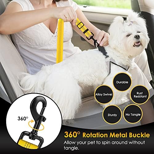 SlowTon Dog Harness, Adjustable Dog Seatbelt, 2 in 1 Latch Bar Attachment, Reflective Nylon Belt Tether, Yellow, 27.55in | Hook Latch Bar& Seatbelt Buckle, Reflective, Heavy Duty Nylon, Durability, Easy of Use, for Travel Riding, Yellow, 27.5" - Image 3