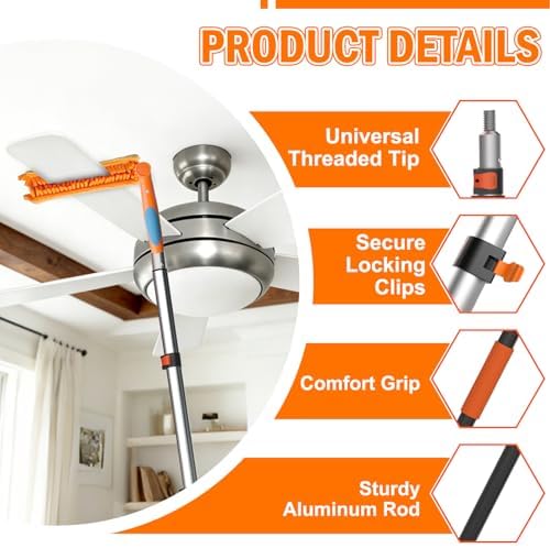 LAANPOLE 36FT Reach Ceiling Fan Cleaner Duster, Fan Blade Cleaner Kit with 7-30FT Extension Pole, Microfiber Duster & Replaceable Cleaning Cloth for Blades, Ceiling, Furniture - Image 3