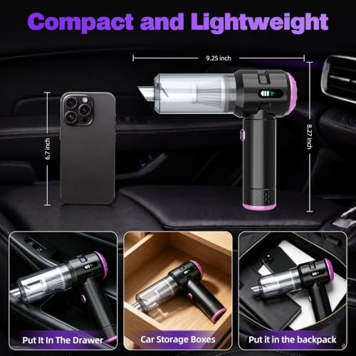 Wansimoo Handheld Car Vacuum Cleaner,25000PA Strong Cyclonic Suction Car Vacuum Portable Cordless with Digital Display Mini Vacuum for Car, Home, Office, Kitchen (Purple) - Image 4