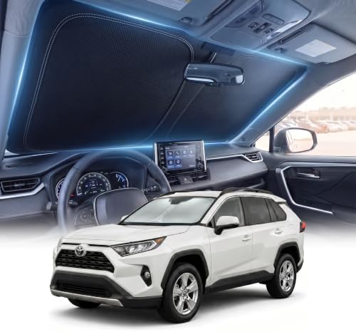 DMJN Front Windshield Sun Shade for Toyota RAV4 (2019-2026), [Nano Ice-Crystal Coatings] UPF50+ Heat & UV Block, Protect Car Interior & Keep Cool, Flodable Steel-Ring Car Cover for Summer by DMJN