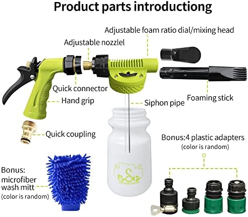 ESP Car Wash Foam Gun for Garden Hose Adjustable Hose Wash Sprayer Thick Filtration with Metal Handle Washing Mitts 6 Levels of Foam Concentration Snow Foam Blaster Quick Connector to Any Cleaning - Image 6