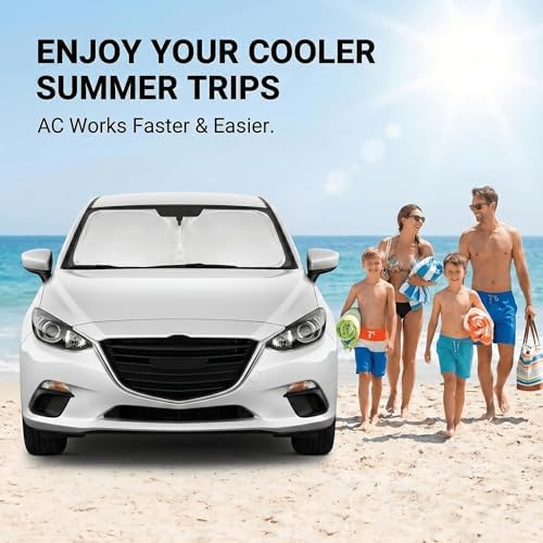 for Mazda 3 Windshield Sun Shade 2014-2026, Front Window Shade Custom Fit Mazda3 Accessories Sun Visor Foldable Shade Blocks UV Rays Summer Must Have Car Accessories - Image 4