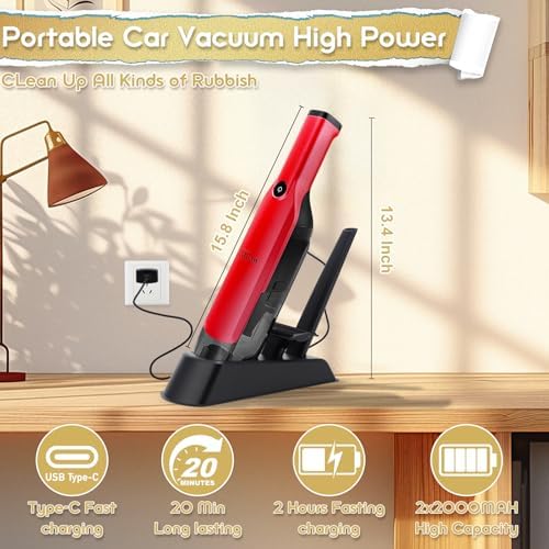 Handheld Vacuum Cordless,15KPA Vacuum with Storage Dock,Red - Image 3