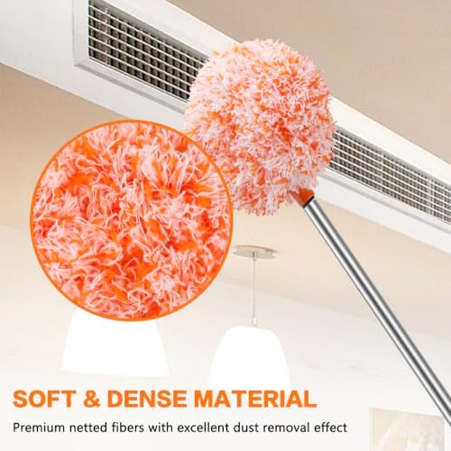 Ceiling Fan Cleaner Duster Reusable Microfiber Ceiling Fan Blade Cleaner Removable Duster with Extension Pole Adjusts 13 to 49.7 Inch for Cleaning Walls Furniture Door Window Top (Orange White) - Image 5