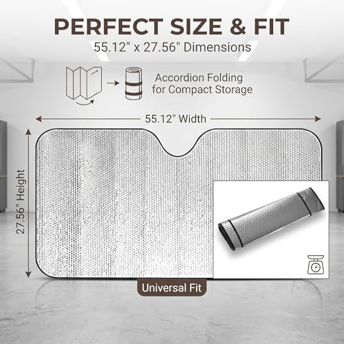 1 PC Foldable Windshield Sun Shade, Reflective Sun Protector for Front Window, Heat Blocking Car Sunshade, Universal for Most Cars, Trucks, SUVs (Silver) - Image 2
