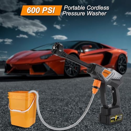 Portable Cordless Pressure Washer, 600 PSI with 21V Two Rechargeable Powered Pressure Washer, 6-in-1 Nozzle with 2 Batteries for Car/Fence/Garden/Floor/Yards Cleaning - Image 7