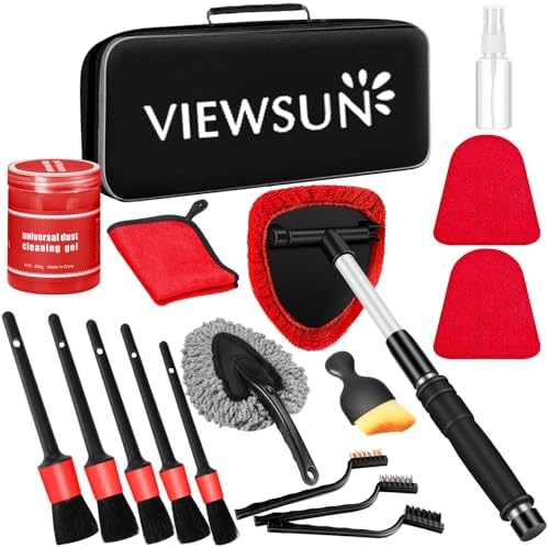 Windshield Cleaner Tool, 17Pcs Red Car Interior Cleaning Kit, Car Detailing Kit Interior Cleaner, Car Detailing Brushes, Car Cleaning Gel, Inside Cleaning Supplies Accessories for Women Girls by Viewsun