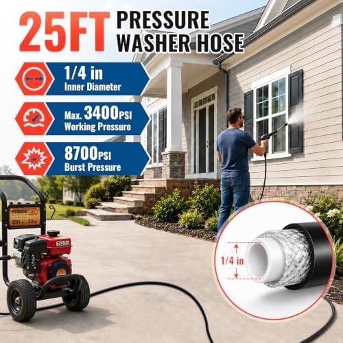 YAMATIC Pressure Washer Hose 25 FT 1/4", 3400 PSI, M22-14mm Females - Image 3