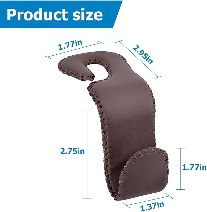 Zpana 2PCS Car Headrest Hooks Genuine U-Shaped Hanging Holder Brown | Genuine leather surface, suspended structure, rotates for front or back seat use, universal fit, automotive accessories - Image 2
