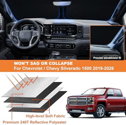 Foldable Front Windshield Sunshade fits Chevrolet Silverado 1500 2019-2026 - Image 2