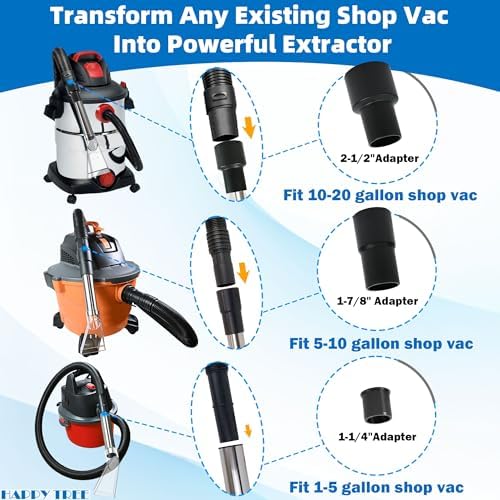 Happy Tree Universal Fit All Existing Shop Vacs with 2-1/2" &1-7/8" &1-1/4" Adapter Wet Extraction Accessory for Upholstery & Carpet Cleaning & Auto Detailing Shop Vac Extractor Attachment Hose Kit - Image 2