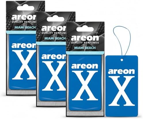 AREON X Miami Beach Hanging Car Air Freshener - Long Lasting Hanging Fragrance for Car Interior - Stylish Hanging Air Freshener - Premium Fragrance Card Freshener with Easy to Use Design (Pack of 3) by AREON