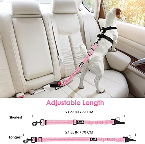 SlowTon Dog Car Seat Belt, 3 in 1 Latch Bar Attachment Dog Safety Seatbelt | Hook Latch Bar& Seatbelt Buckle, Reflective, Heavy Duty Nylon, Durability, Easy of Use, for Travel Riding, Pink, 27.5" - Image 6