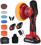 Protmex Cordless Car Buffer Polisher w/ 2x2000mAh 21V Batteries, Red by Protmex