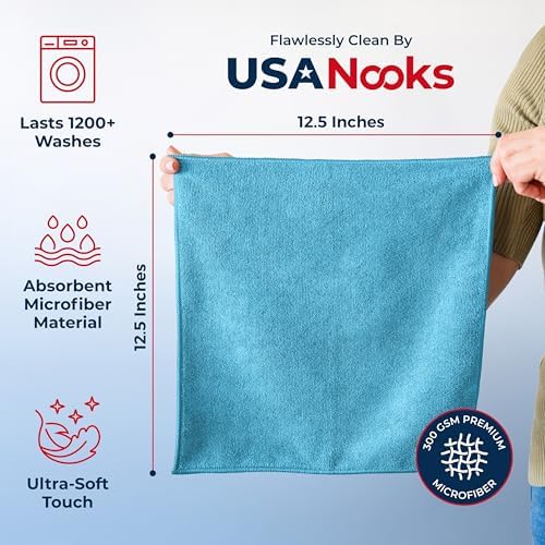 USANOOKS Microfiber Cleaning Cloth - Turq - 24Pcs (12.5x12.5 inch) High Performance - 1200 Washes, Ultra Absorbent Car Towel Traps Grime & Liquid for Streak-Free Mirror Shine - car Washing Cloth - Image 2