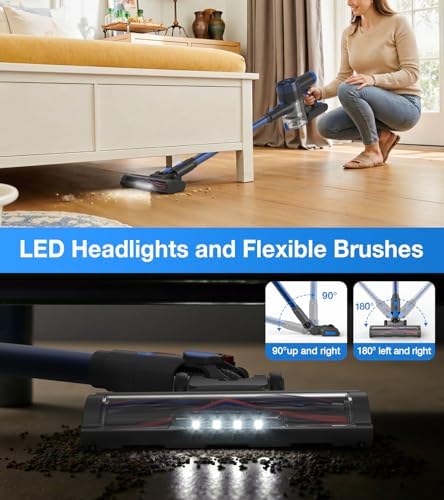 Cordless Vacuum Cleaner, 480W/45Kpa Vacuum Cleaners for Home, Self-Standing Stick Vacuum with LED Display, Anti-Tangle & Wall Mount Charging, 8 in 1 Lightweight Vacuum for Hard Floors Carpet Pet Hair - Image 6