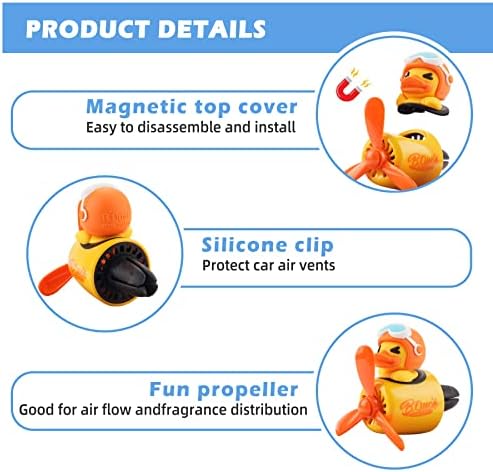 Car Air Freshener Cute Cartoon Yellow Duck Pilot Car Diffuser Rotating Propeller Automotive Air Outlet Fan Creative Car Perfume Decoration Cool Car Accessories Comes with 4 Fragrant Tablets - Image 3