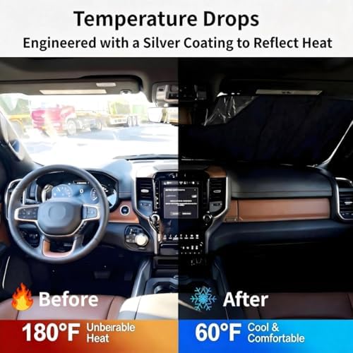 for Dodge RAM 2019-2025 2026 - Sunshade for Ultimate Heat & UV Protection, Foldable Front Windshield Sun Shade for RAM1500 2Dr RegularCab 4Dr QuadCab CrewCab MegaCab Pickup Sun Visor Car Accessories - Image 3