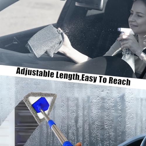 Windshield Squeegee Car Cleaning Tool, Equipped with 4 Reusable and Washable Ultra-Fine Fiber Pads, 13-16.7 inches Extendable Handle Can Rotate 180° Suitable for Car Glass and Household Windows - Image 4