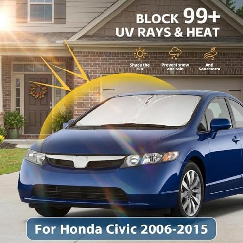 Windshield Sun Shade for Honda Civic 2006-2015 Sunshade Front Window Shade Custom Fit Civic Accessories Sun Visor Foldable Shade Blocks UV Rays Accessories - Image 2