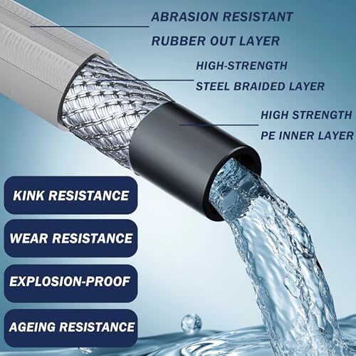 Hourleey Pressure Washer Hose 100FT, Kink Resistant High Tensile Wire Power Washer Hose, Rubber Wire Braided with 3/8" Quick Connect for Hot/Cold Water, 4000 PSI, Gray - Image 4