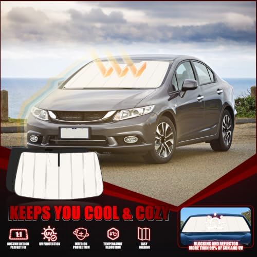 Windshield Sun Shade for Honda Civic 2012-2015, Accordion Folding Design - Image 2