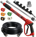 Hourleey Pressure Washer Gun and Hose Kit, 30 FT Kink Resistant Power Washer Hose and Replacement Wand Extension, 5 Nozzle Tips, M22-14 Fitting, 3600 PSI by Hourleey
