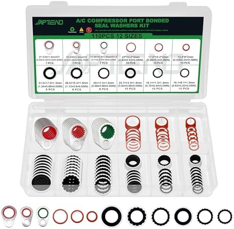 110PCS A/C Compressor Port Bonded Seal Gasket Kit, A/C Seal Washers by Japtend