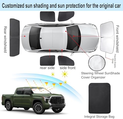 TINGLU Window Shades for Toyota Tundra 2022-2025 2026 Accessories Car Side Full Windows Rear Windshield Sun Shade Sun UV Rays & Privacy Protection for Camping,Napping&Relaxing 6PCS - Image 3