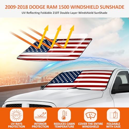 Bestview American Flag Windshield Sunshade for 2009-2018 Dodge Ram 1500，Custom Fit Foldable Front Window Sunshade Sun Visor Accessories Protector Block UV Rays Heat, Keep Your Car Cooler - Image 3