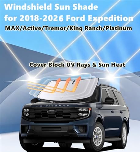 Windshield Sun Shade for 2018-2026 Ford Expedition Foldable Car Front Window Sunshade Accessories 4-Layer 240 T Sun Visor Protector Reflective Cover Block UV Rays & Sun Heat - Image 2