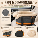 Pet Car Center Console Elevated Armrest Car Seat for Small Puppy, Dogs & Cats (Up to 10 lbs) – Dark Gray Washable Plush Carrier with Safety Leash, Fits Front Vehicle Console Space (Dark Grey) - Image 4