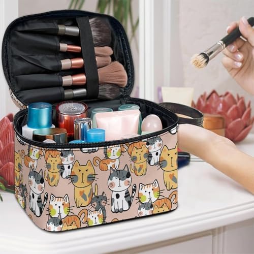 Kawaii Cat Makeup Bag Cosmetic Travel Pouch for Women Large Make Up Bags Portable Cosmetic Storage Bag with Handle Multi-functional Toiletry Bag - Image 3