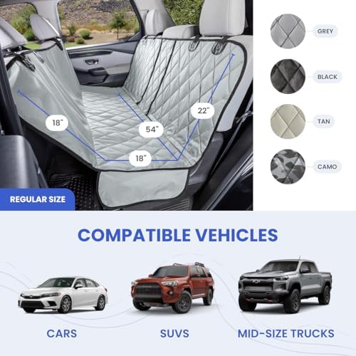 4Knines Dog Rear Seat Cover for Fold Down Seats - Hammock, Grey Regular | Heavy-duty split design fits 60/40 and 50/50 fold-down seats. K9-Shield waterproof protection and a non-slip backing. - Image 2