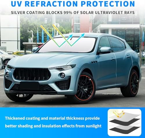 Front Windshield Sun Shade Custom Fit Compatible for Maserati Levante 2017-present Sunshade Foldable UV Ray Reflector Sun Visor Protector Shield Cover Reflective (for Maserati Levante 2017-present) - Image 2
