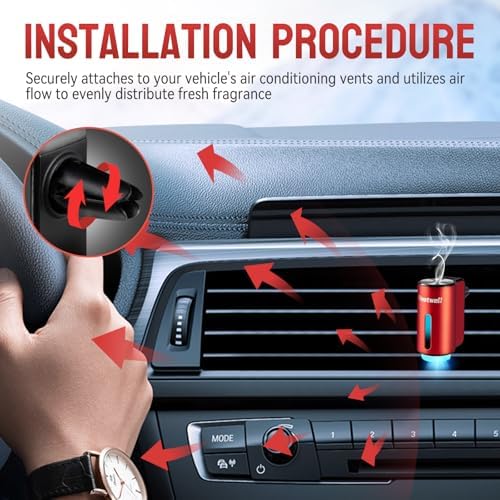 Featwell Car Air Freshener, Three Adjustable Modes Intelligent Aroma Diffuser, Rechargeable Car Diffuser Air Freshener, Red - Image 4